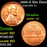 1960-d Sm Date Lincoln Cent 1c Grades GEM++ RD
