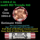 BU Shotgun Lincoln 1c roll, 1994-d 50 pcs Steel-Strong Wrapper 50c