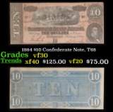 1864 $10 Confederate Note, T68 Grades vf++