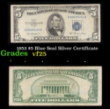 1953 $5 Blue Seal Silver Certificate Grades vf+