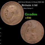 1920 Great Britain 1/2 Penny KM# 809 Grades vf++