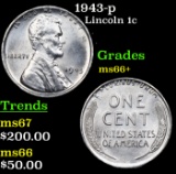 1943-p Lincoln Cent 1c Grades GEM++ Unc