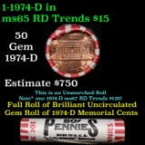 BU Shotgun Lincoln 1c roll, 1974-d 50 pcs Steel-Strong Wrapper 50c