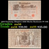 1910 Germany (Empire) 1000 Marks Banknote P# 44b Grades Choice AU/BU Slider
