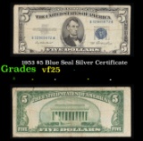1953 $5 Blue Seal Silver Certificate Grades vf+