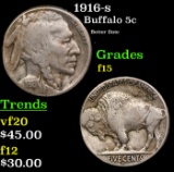 1916-s Buffalo Nickel 5c Grades f+