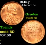 1945-p Lincoln Cent 1c Grades GEM+ Unc RD