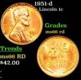 1951-d Lincoln Cent 1c Grades GEM+ Unc RD