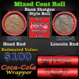 Mixed small cents 1c orig shotgun roll, 1920-p Lincoln Cent, 1919-p Lincoln Cent other end, Coca-Col
