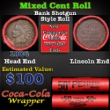 Mixed small cents 1c orig shotgun roll, 1906 Indian Cent, Wheat Cent other end, Coca-Cola Brandt Wra