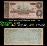 1864 $20 Confederate Note, T67 Grades vf+