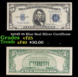 1934D $5 Blue Seal Silver Certificate Grades vf+