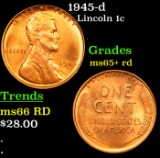 1945-d Lincoln Cent 1c Grades Gem+ Unc RD