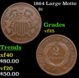 1864 Large Motto Two Cent Piece 2c Grades vf+
