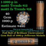Shotgun Jefferson 5c roll, 1990-p 40 pcs Bank Wrapper