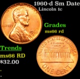 1960-d Sm Date Lincoln Cent 1c Graded GEM+ Unc RD BY USCG