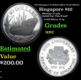 1975 Singapore 10 Dollars Silver Proof KM#?11 Grades Brilliant Uncirculated