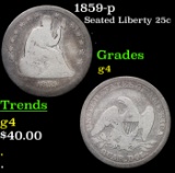 1859-p Seated Liberty Quarter 25c Grades g, good