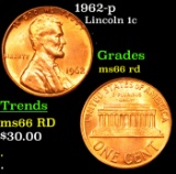 1962-p Lincoln Cent 1c Grades GEM+ Unc RD