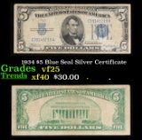 1934 $5 Blue Seal Silver Certificate Grades vf+