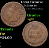 1864 Bronze Indian Cent 1c Grades vg+