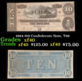 1864 $10 Confederate Note, T68 Grades xf