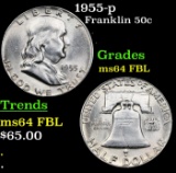 1955-p Franklin Half Dollar 50c Grades Choice Unc FBL