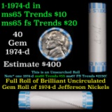 Shotgun Jefferson 5c roll, 1974-d 40 pcs Bank Wrapper