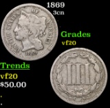 1869 Three Cent Copper Nickel 3cn Grades vf, very fine