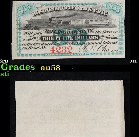 Civil War Era Boston, Hartford & Erie Railroad $35 Loan Interest Note Grades Choice AU/BU Slider