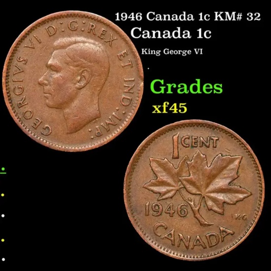 1946 Canada 1c KM# 32 Grades xf+