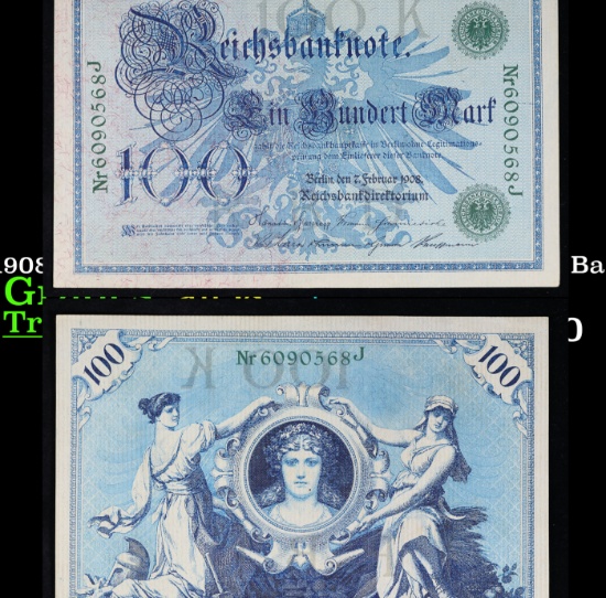 1918-1922 (1908 Reissue) Germany Post-WWI 100 Marks Banknote P# 34 Grades Choice AU/BU Slider