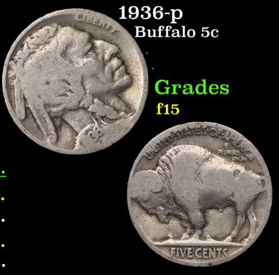 1936-p Buffalo Nickel 5c Grades f+