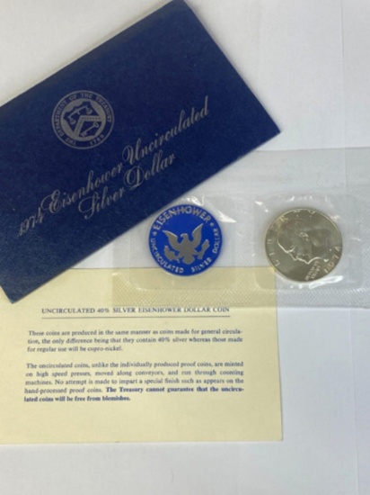 1973-s Silver Unc Eisenhower Dollar in Original Packaging with COA  "Blue Ike"