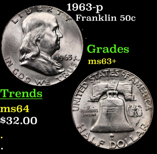 1963-p Franklin Half Dollar 50c Grades Select+ Unc