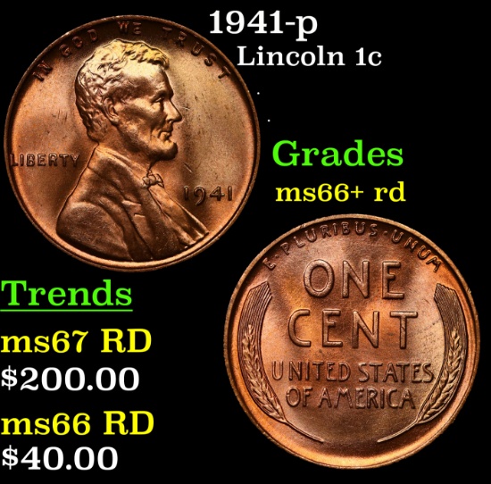1941-p Lincoln Cent 1c Grades GEM++ RD