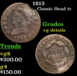 1813 Classic Head Large Cent 1c Grades vg details