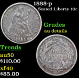 1888-p Seated Liberty Dime 10c Grades AU Details