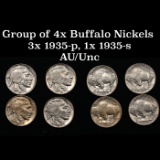 Group of 4x Buffalo Nickels 3x 1935-p, 1x 1935-s