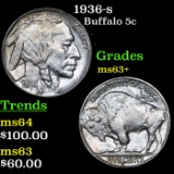 1936-s Buffalo Nickel 5c Grades Select+ Unc