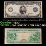 1914 $5 Large Size Blue Seal Federal Reserve Note Chicago, IL Grades vf++ FR-871