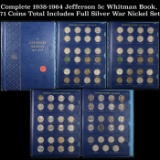 Complete 1938-1964 Jefferson 5c Whitman Book, 71 Coins Total Includes Full Silver War Nickel Set