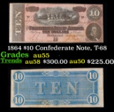 1864 $10 Confederate Note, T-68 Grades Choice AU