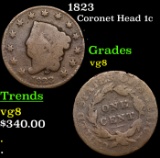 1823 Coronet Head Large Cent 1c Grades vg, very good