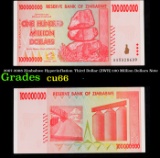 2007-2008 Zimbabwe Hyperinflation Third Dollar (ZWR) 100 Million Dollars Note  Grades Gem+ CU