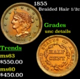 1855 Braided Hair Half Cent 1/2c Grades Unc Details
