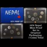 1974 Nepal Mint Proof Set in Original Packaging, 7 Coins Total