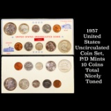 1957 United States Uncirculated Coin Set, P/D Mints 10 Coins Total Nicely Toned