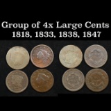 Group of 4x Large Cents 1818, 1833, 1838, 1847