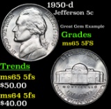 1950-d Jefferson Nickel 5c Grades GEM 5fs
